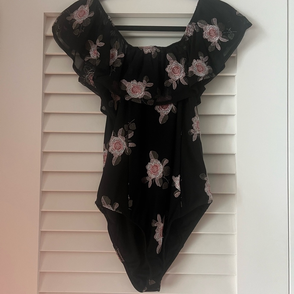 Band of Gypsies Black and Pink Floral Bodysuit